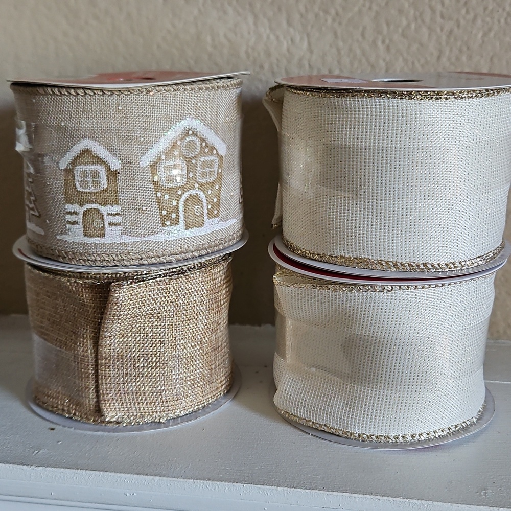 4 Rolls of Assorted Celebrate it - Wired Cream and Metallic Gold Ribbon